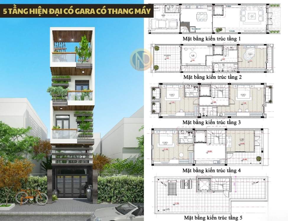 5 tầng hiện đại có gara có thang máy