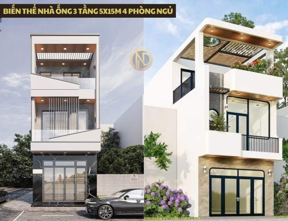 Biến thể nhà ống 3 tầng 5x15m 4 phòng ngủ