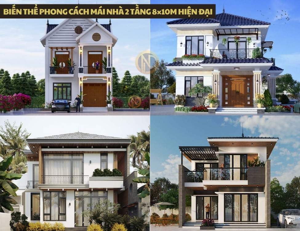 Biến thể phong cách mái nhà 2 tầng 8×10m hiện đại