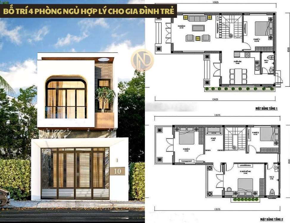 Bố trí 4 phòng ngủ hợp lý cho gia đình trẻ