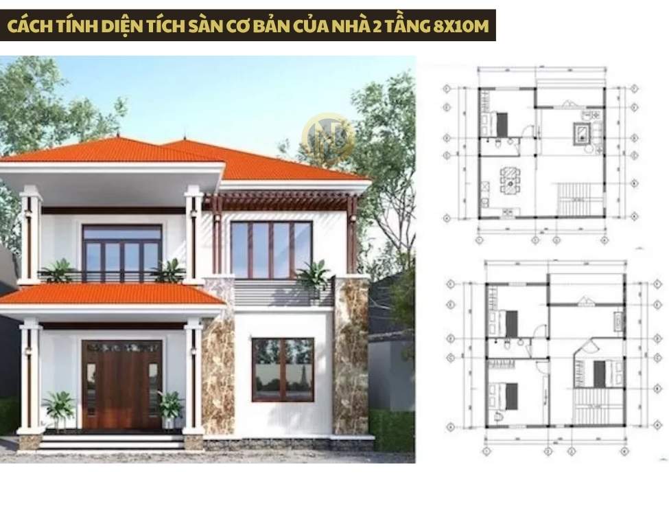 Cách tính diện tích sàn cơ bản của nhà 2 tầng 8x10m