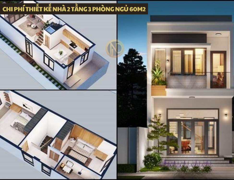Chi phí thiết kế nhà 2 tầng 3 phòng ngủ 60m2