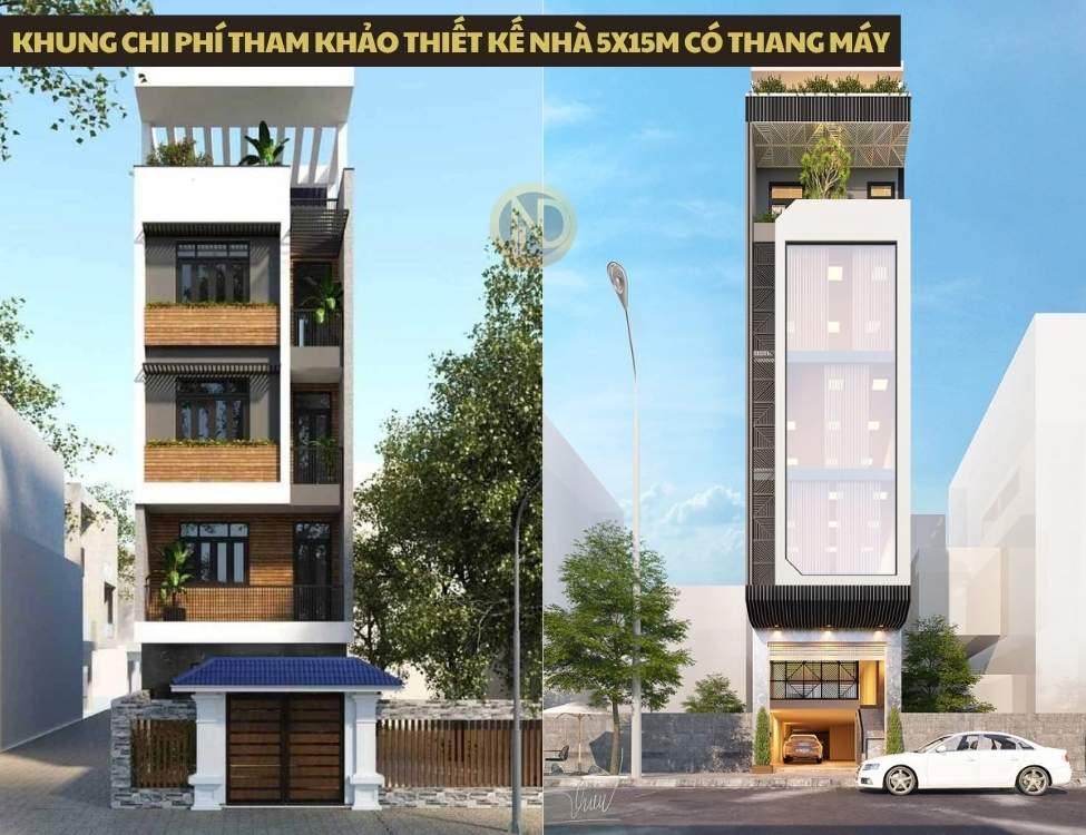 Khung chi phí tham khảo thiết kế nhà 5x15m có thang máy