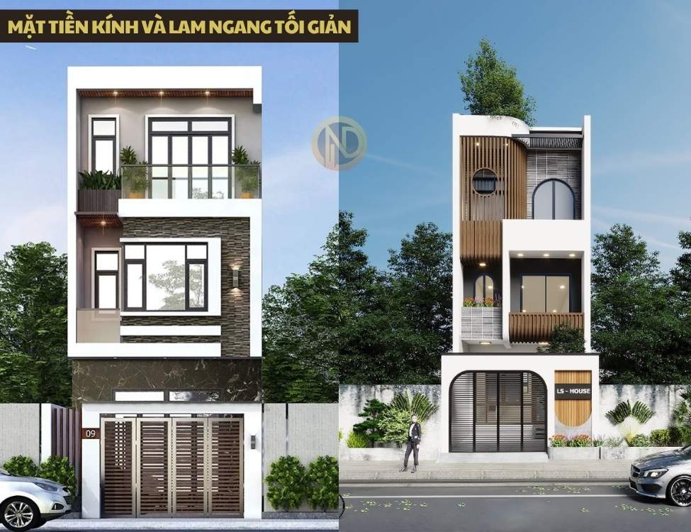Mặt tiền kính và lam ngang tối giản