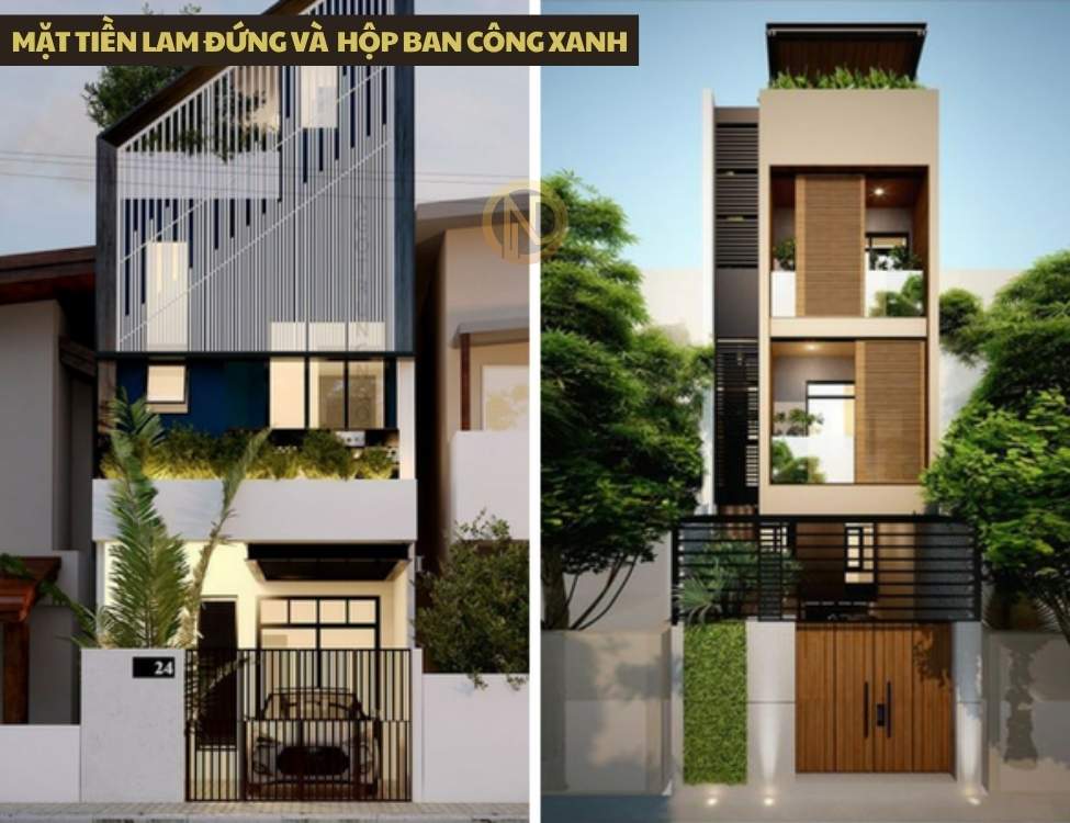 Mặt tiền lam đứng và  hộp ban công xanh