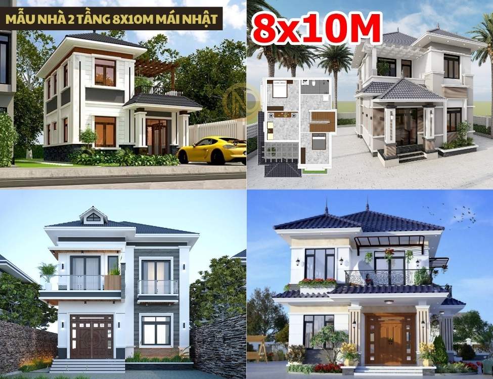 Mẫu nhà 2 tầng 8x10m mái Nhật