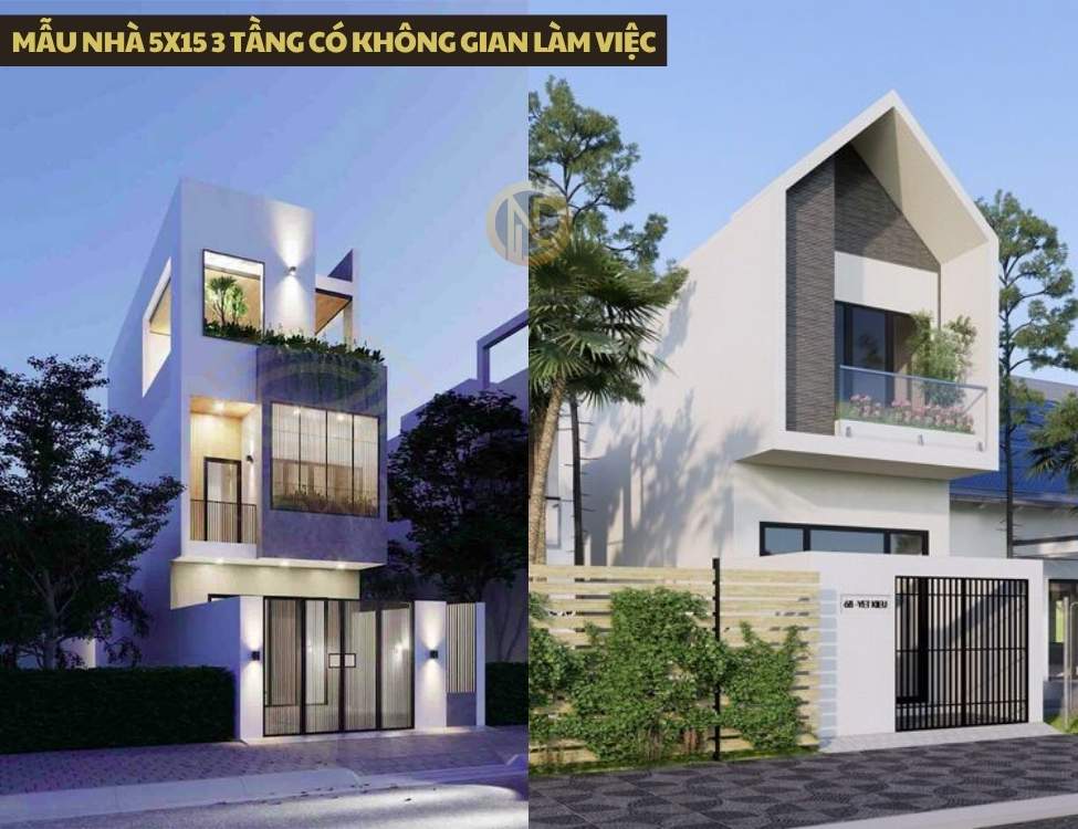 Mẫu nhà 5x15 3 tầng có không gian làm việc