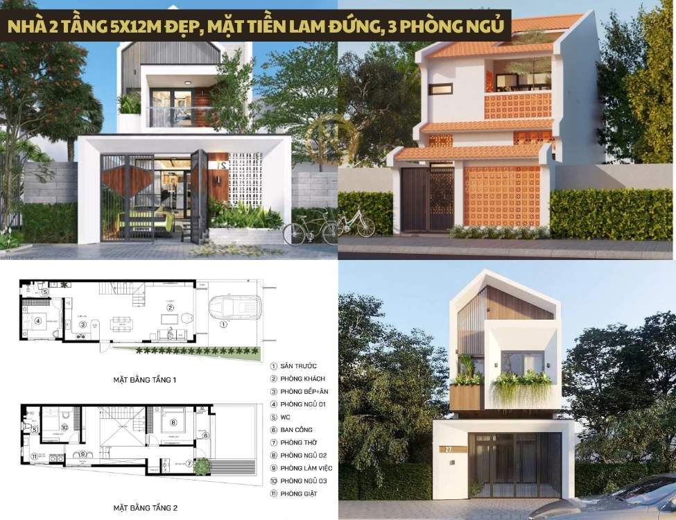 Nhà 2 tầng 5x12m đẹp mặt tiền lam đứng 3 phòng ngủ