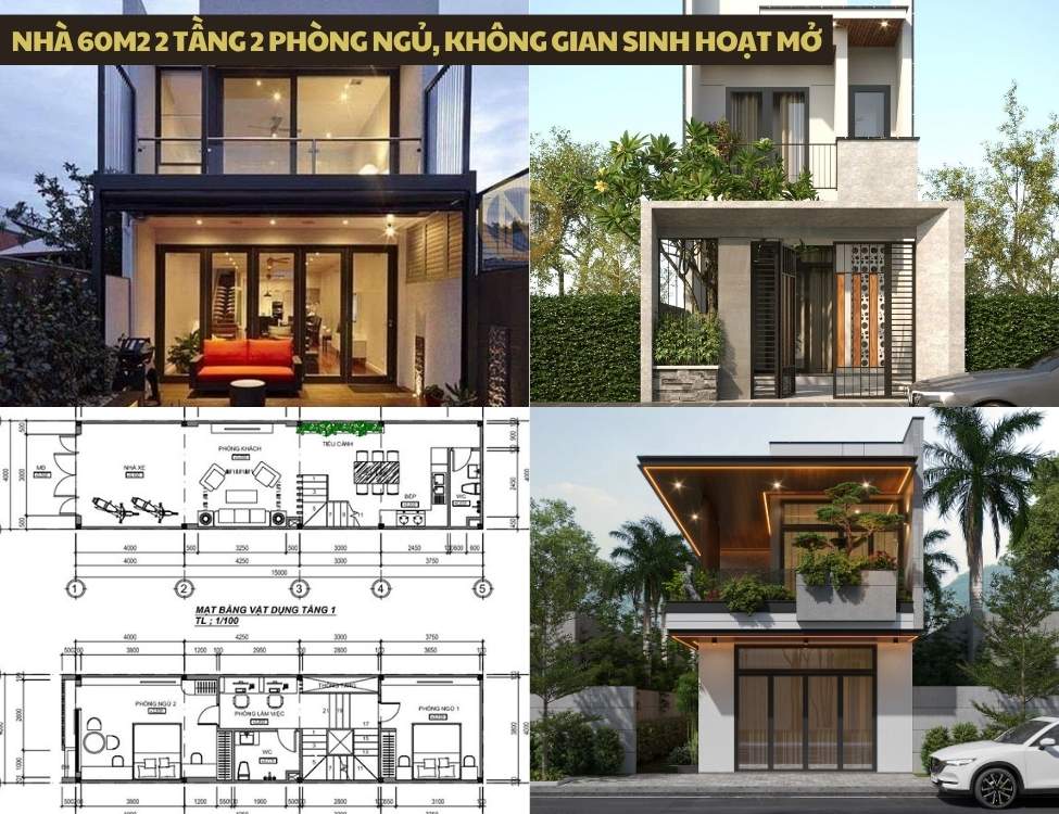 Nhà 60m2 2 tầng 2 phòng ngủ không gian sinh hoạt mở