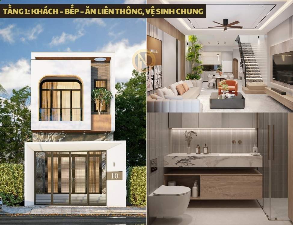 Tầng 1 có phòng khách và liên thông