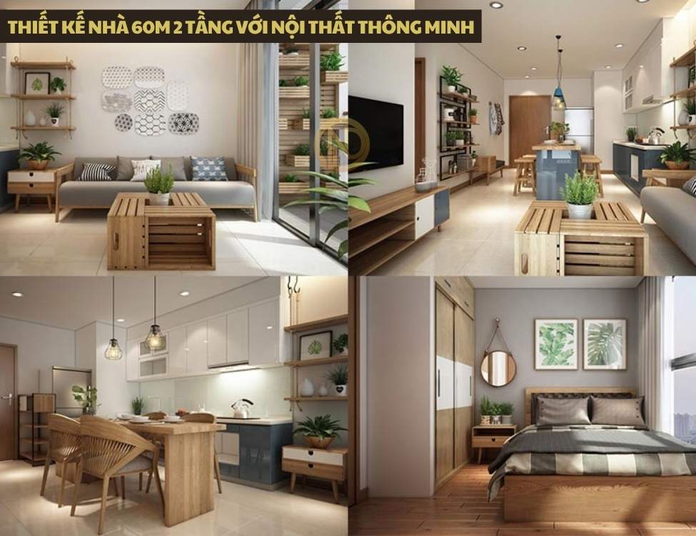 Thiết kế nhà 60m 2 tầng với nội thất thông minh