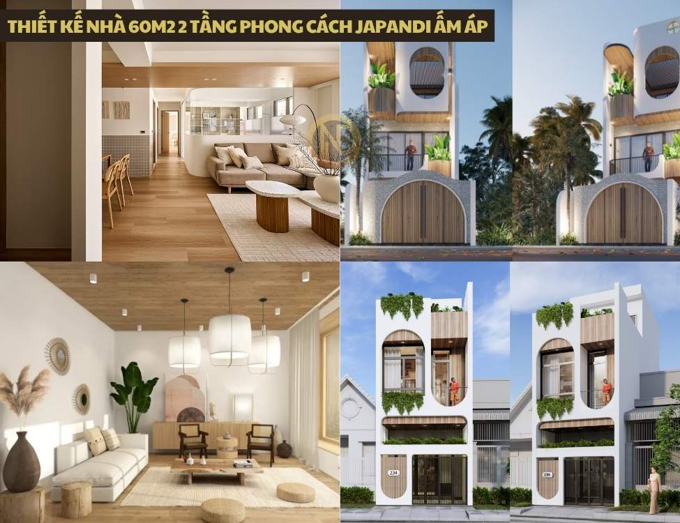 Thiết kế nhà 60m2 2 tầng phong cách Japandi ấm áp