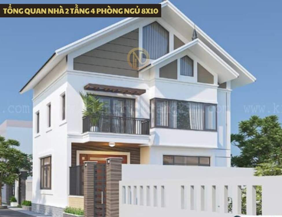 Tổng quan nhà 2 tầng 4 phòng ngủ 8x10