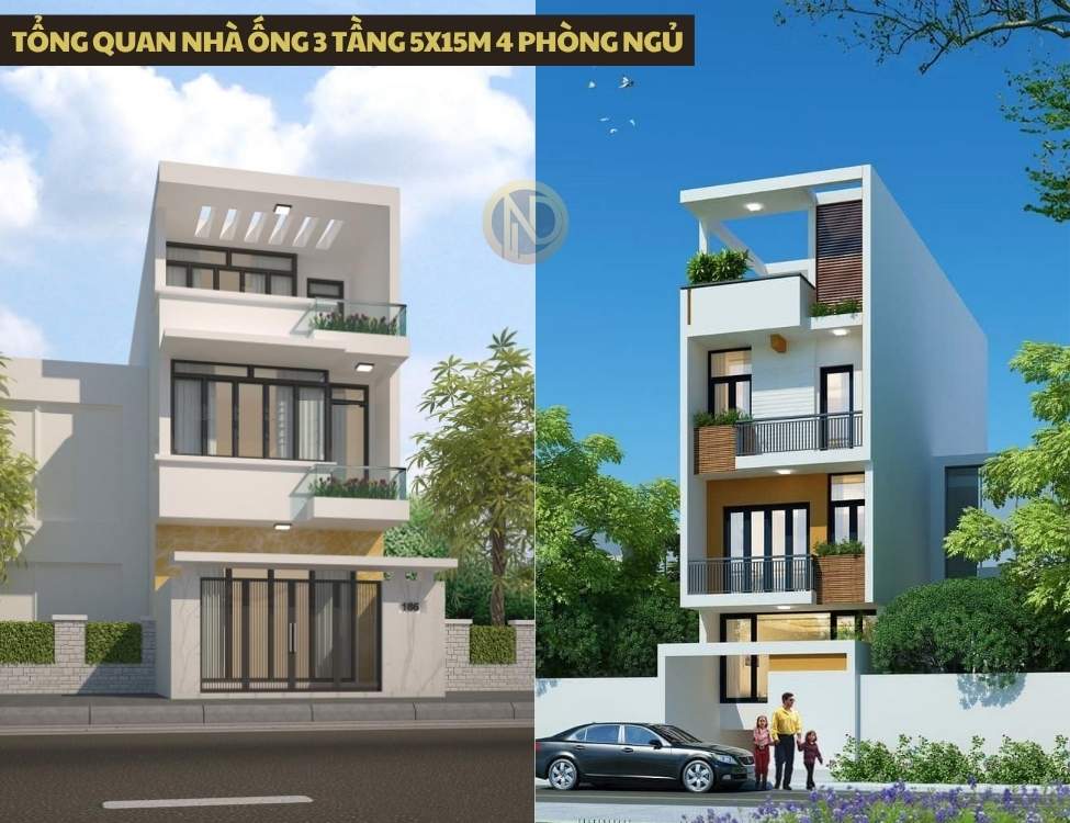 Tổng quan nhà ống 3 tầng 5x15m 4 phòng ngủ