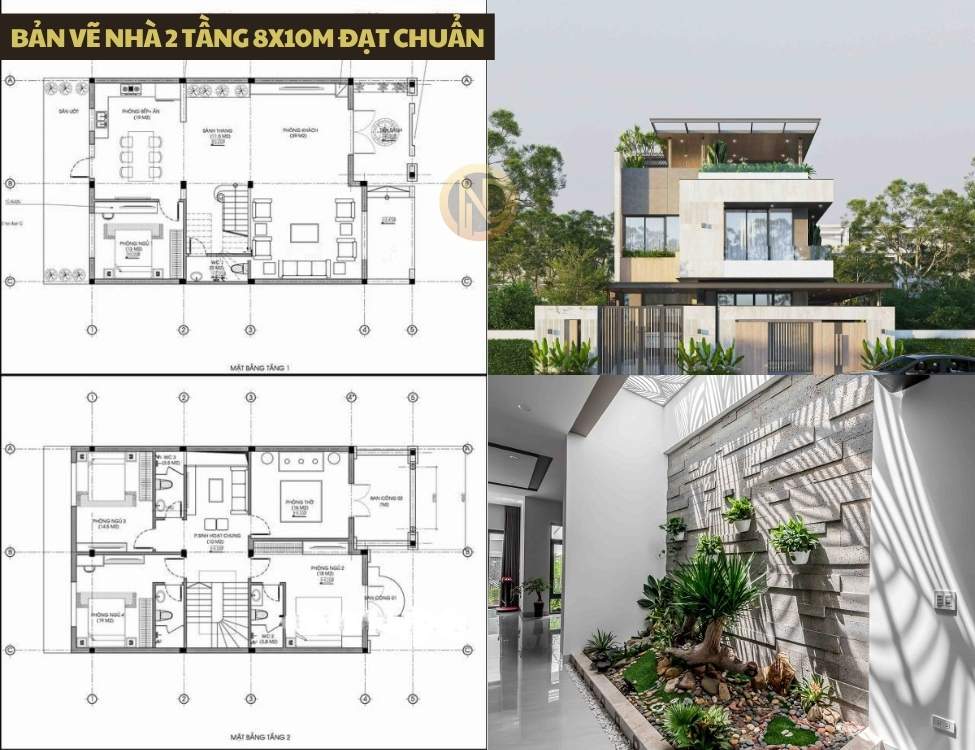 bản vẽ nhà 2 tầng 8x10m đạt chuẩn
