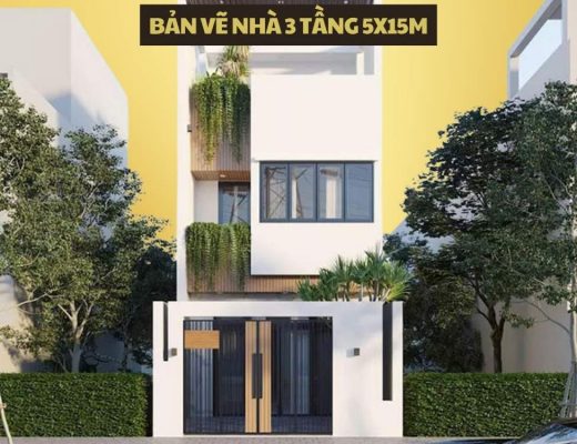 bản vẽ nhà 3 tầng 5x15m
