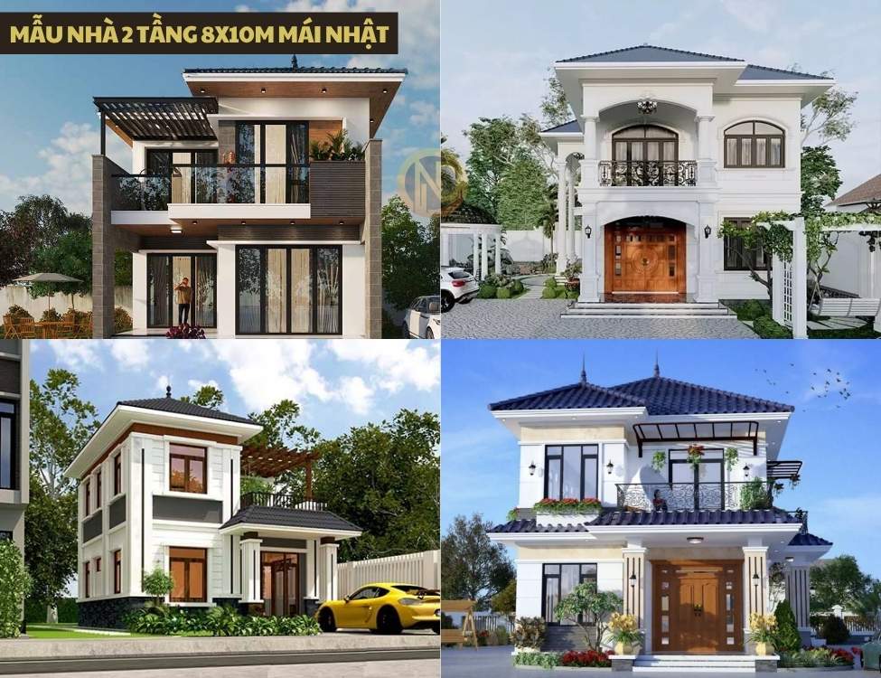 mẫu nhà 2 tầng 8x10m mái Nhật
