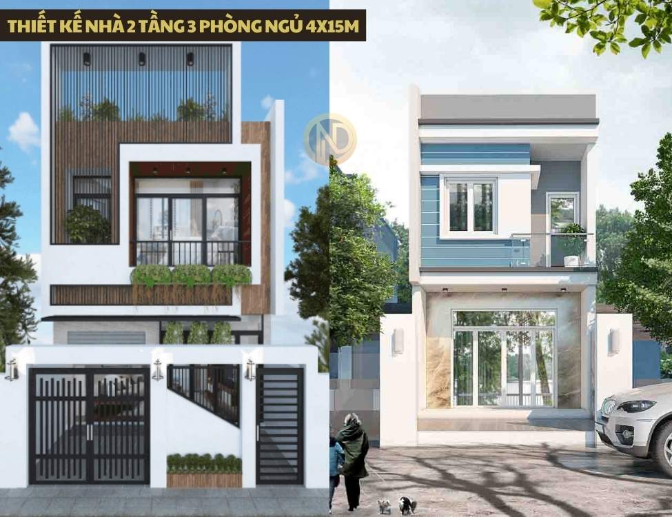 thiết kế nhà 2 tầng 3 phòng ngủ 4x15m