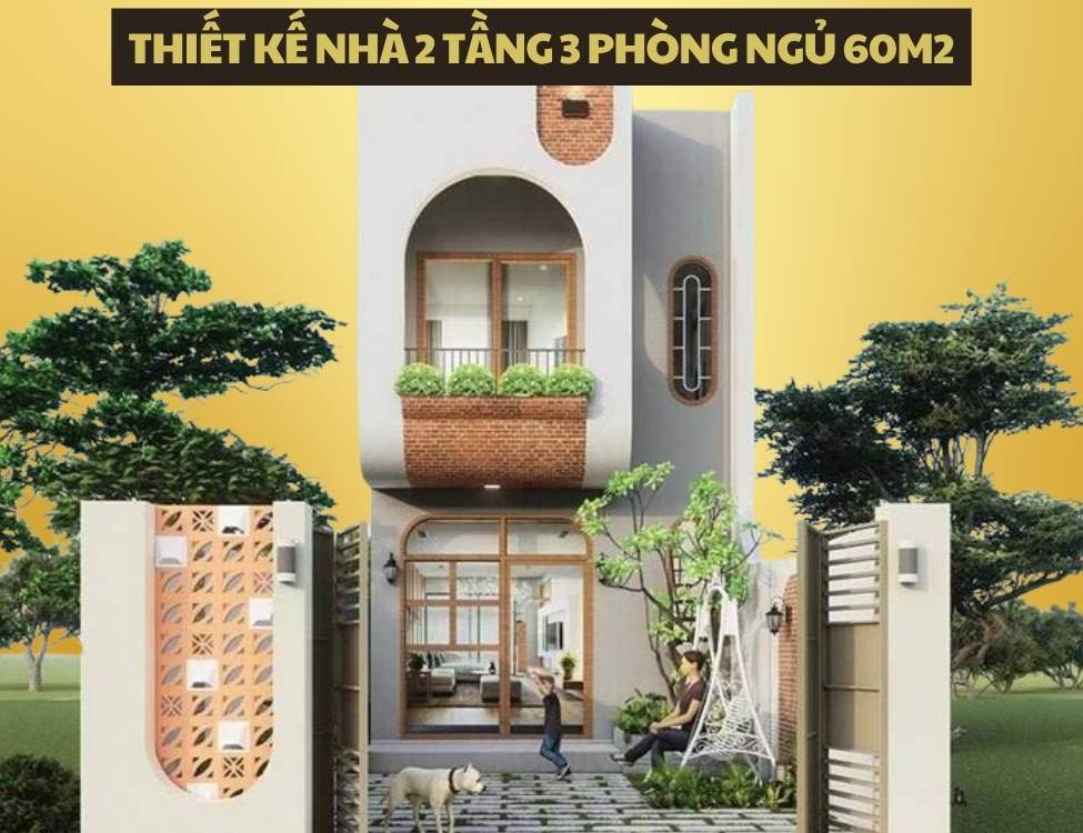 thiết kế nhà 2 tầng 3 phòng ngủ 60m2