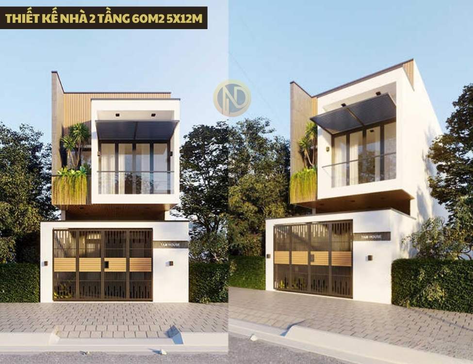 thiết kế nhà 2 tầng 60m2 5x12m