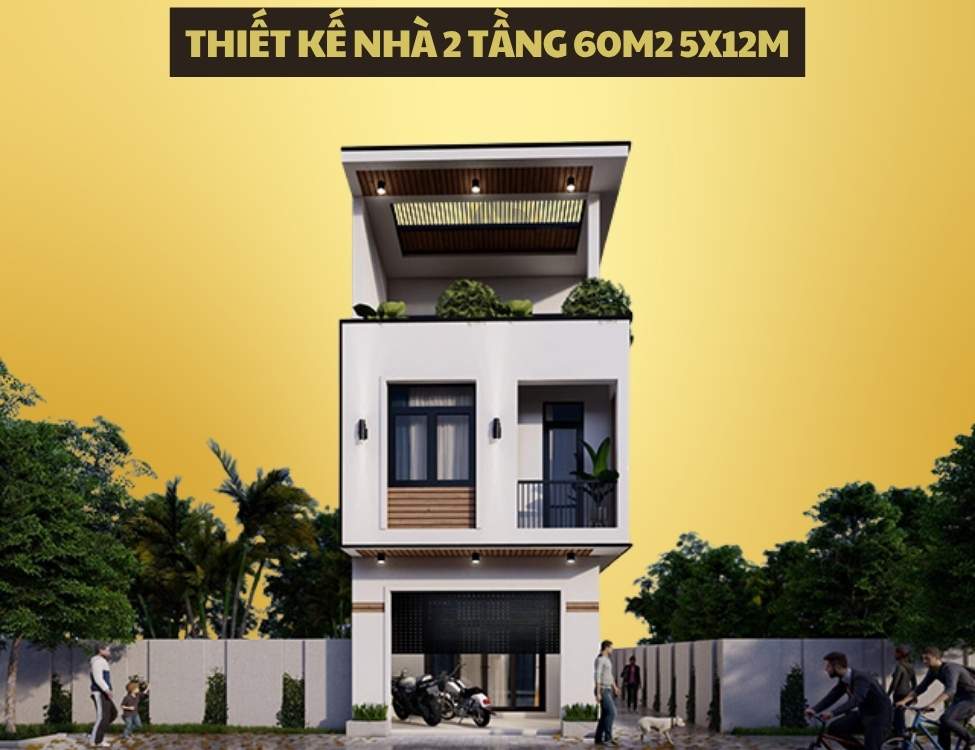 thiết kế nhà 2 tầng 60m2 5x12m