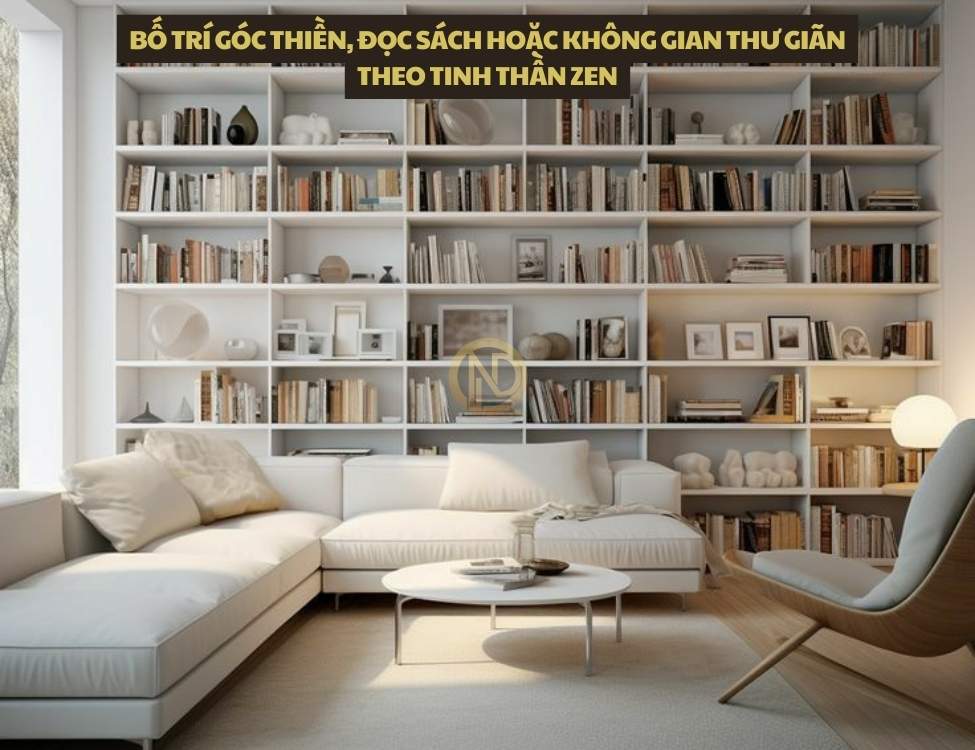 Bố trí góc thiền, đọc sách hoặc không gian thư giãn theo tinh thần Zen