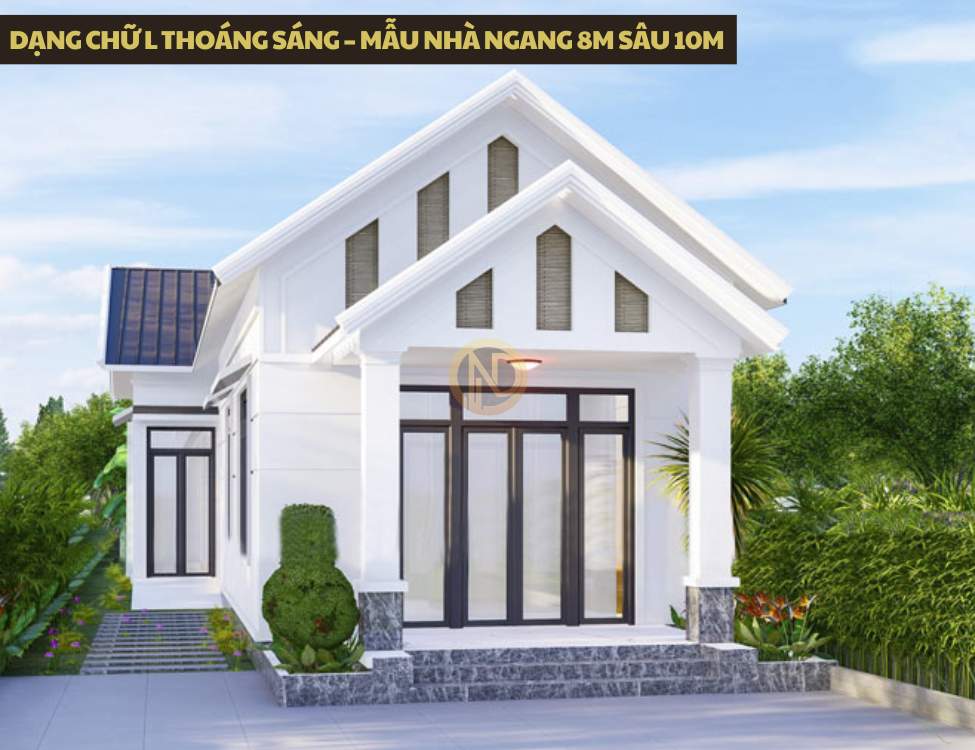 Dạng chữ L thoáng sáng – mẫu nhà ngang 8m sâu 10m