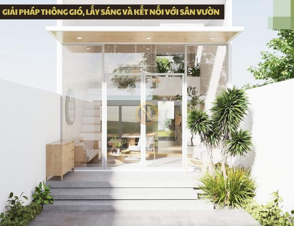 Giải pháp thông gió, lấy sáng và kết nối với sân vườn trên lô đất ngang 8m