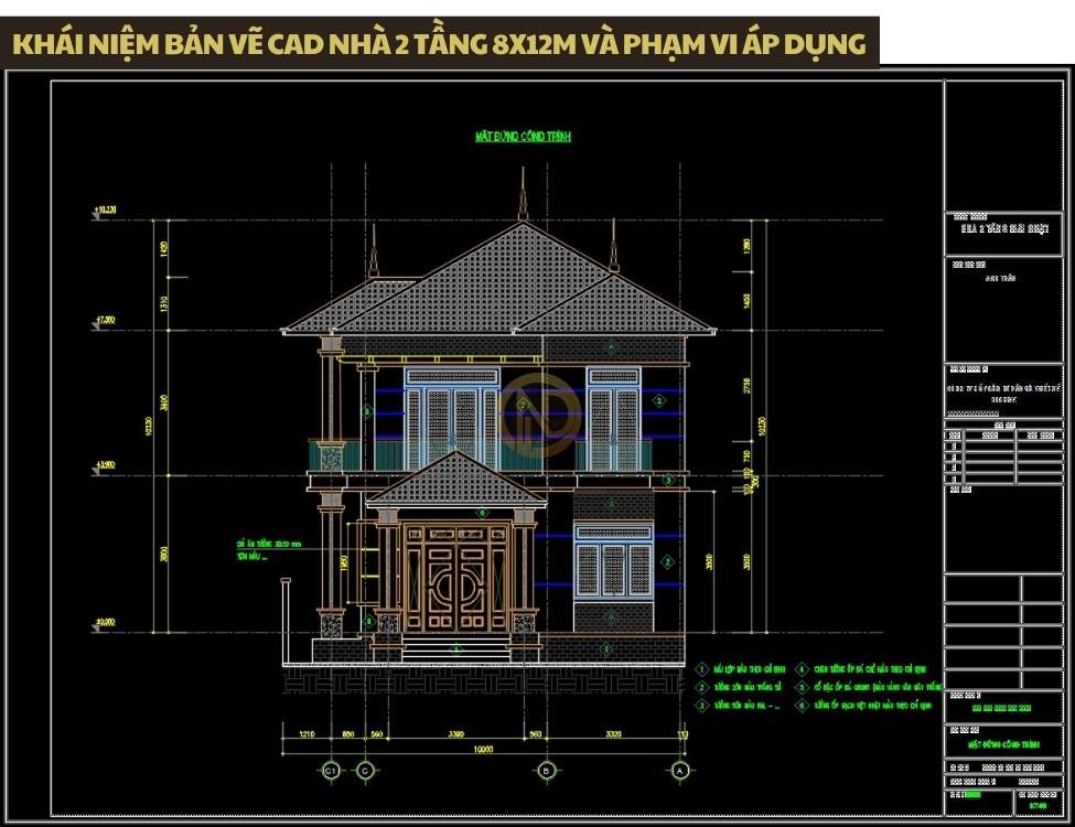 Khái niệm bản vẽ CAD nhà 2 tầng 8x12m và phạm vi áp dụng