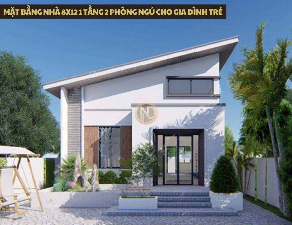 Mặt bằng nhà 8x12 1 tầng 2 phòng ngủ cho gia đình trẻ