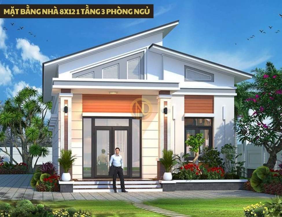 Mặt bằng nhà 8x12 1 tầng 3 phòng ngủ