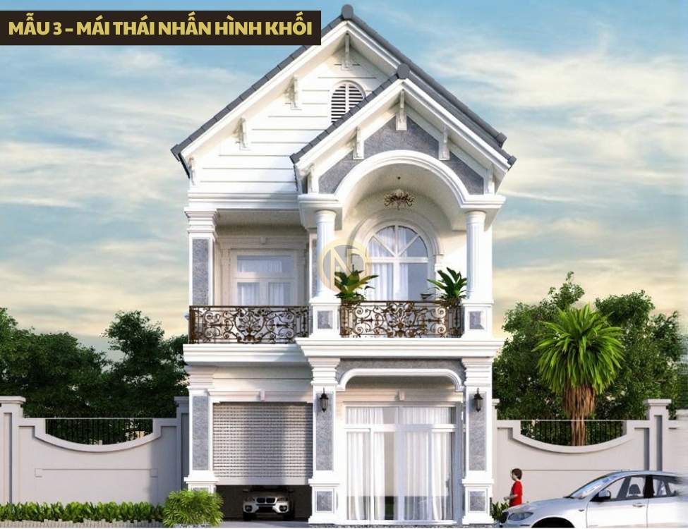 Mẫu 3 – Mái Thái nhấn hình khối