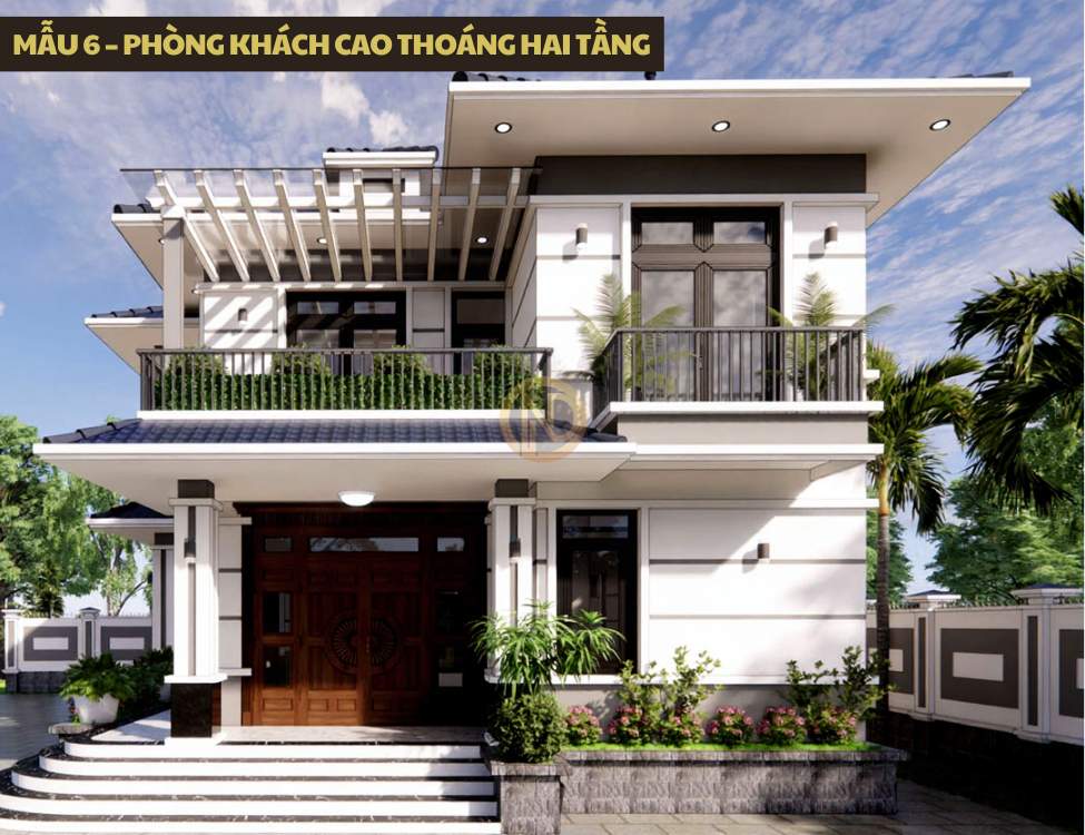 Mẫu 6 – Phòng khách cao thoáng hai tầng