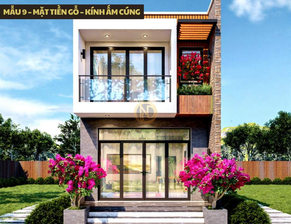 Mẫu 9 – Mặt tiền gỗ – kính ấm cúng