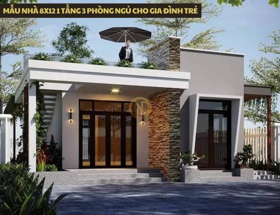Mẫu nhà 8x12 1 tầng 3 phòng ngủ cho gia đình trẻ