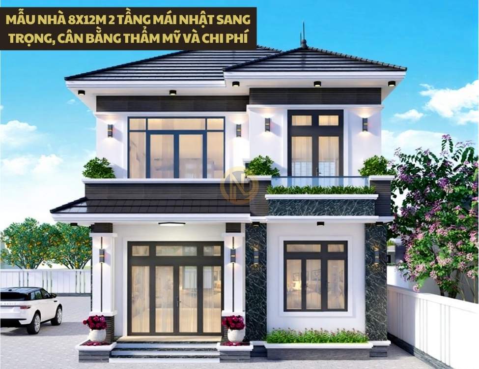 Mẫu nhà 8x12m 2 tầng mái Nhật sang trọng, cân bằng thẩm mỹ và chi phí