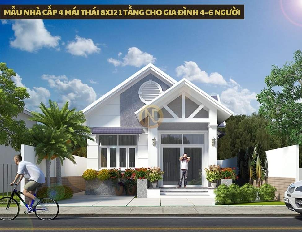 Mẫu nhà cấp 4 mái Thái 8x12 1 tầng cho gia đình 4–6 người