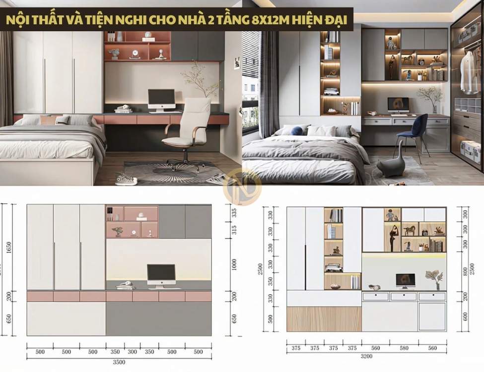 Nội thất và tiện nghi cho nhà 2 tầng 8x12m hiện đại