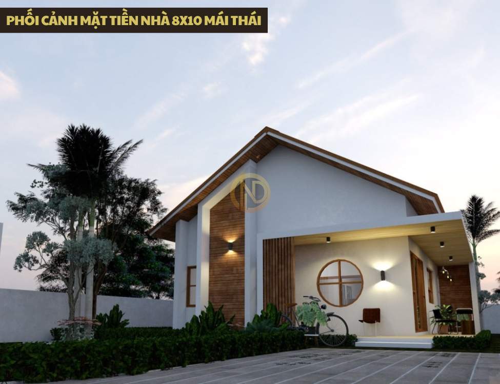 Phối cảnh mặt tiền nhà 8x10 mái Thái