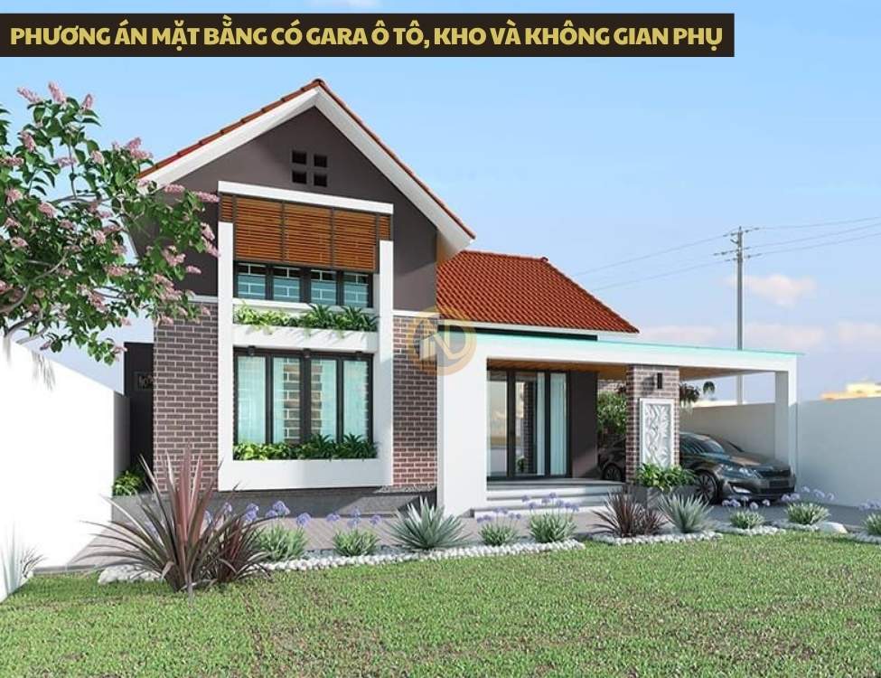 Phương án mặt bằng có gara ô tô, kho và không gian phụ