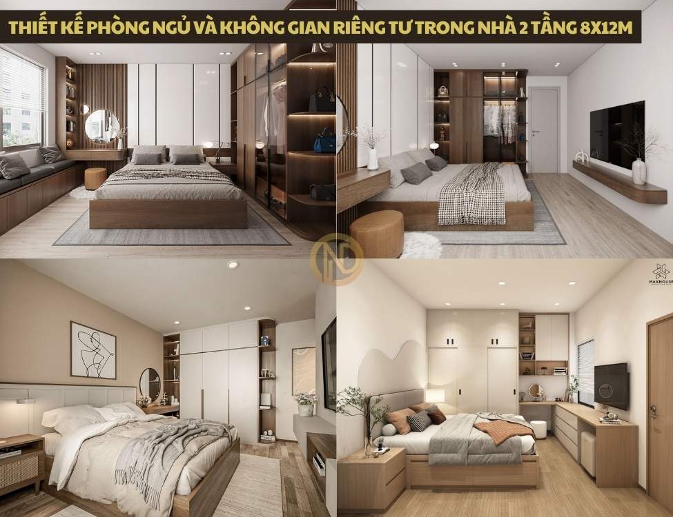 Thiết kế phòng ngủ và không gian riêng tư trong nhà 2 tầng 8x12m