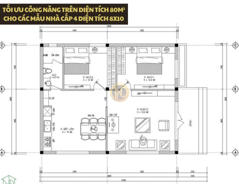 Tối ưu công năng trên diện tích 80m² cho các mẫu nhà cấp 4 diện tích 8x10