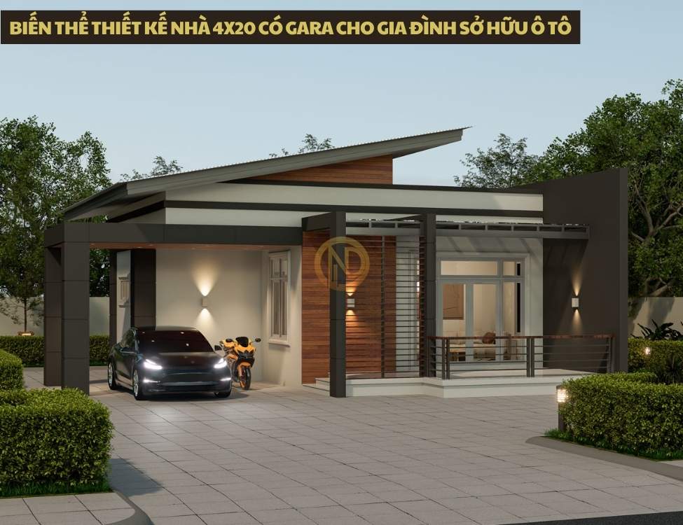 Biến thể thiết kế nhà 4x20 có gara cho gia đình sở hữu ô tô