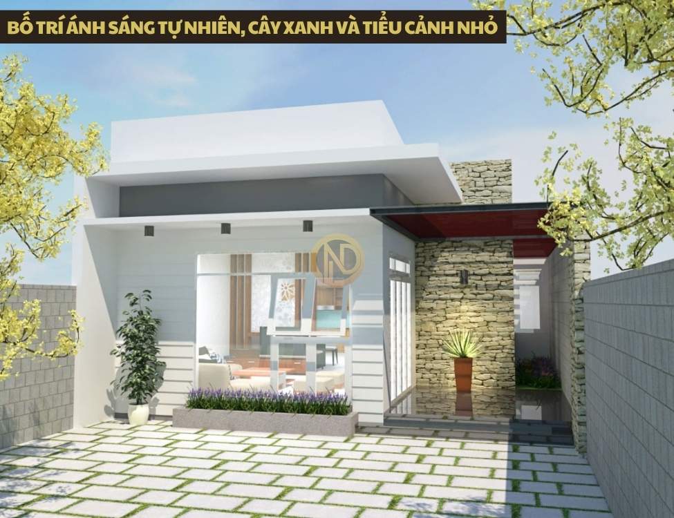 Bố trí ánh sáng tự nhiên, cây xanh và tiểu cảnh nhỏ để nâng tầm mặt tiền