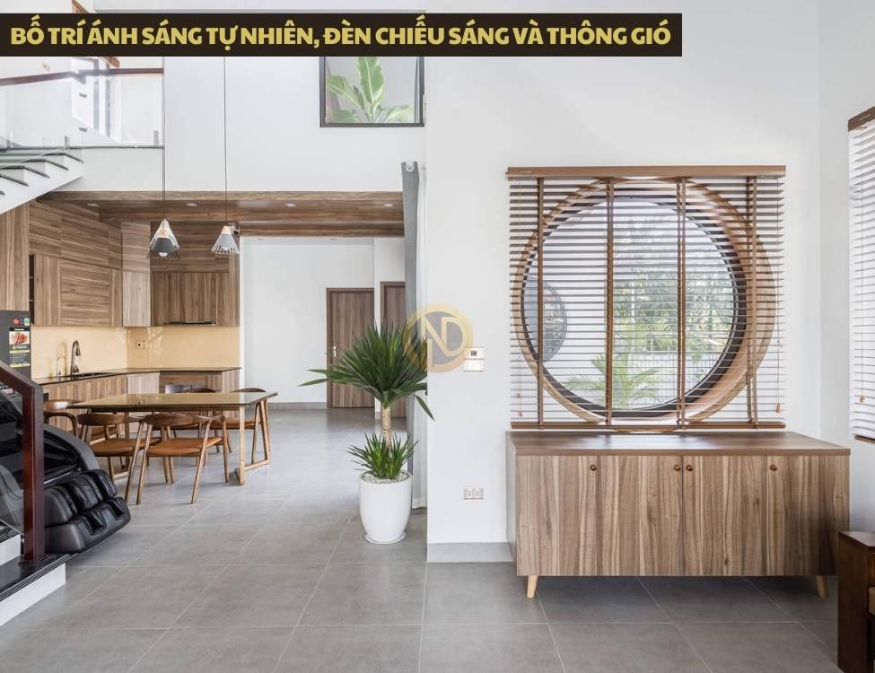 Bố trí ánh sáng tự nhiên, đèn chiếu sáng và thông gió cho phòng khách