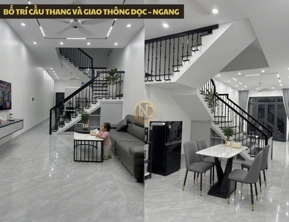 Bố trí cầu thang và giao thông dọc – ngang trong mặt bằng 6x20m