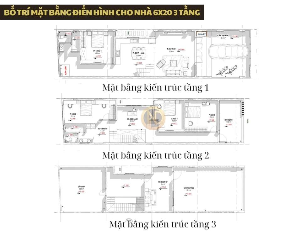 Bố trí mặt bằng điển hình cho nhà 6x20 3 tầng tiện nghi – khoa học