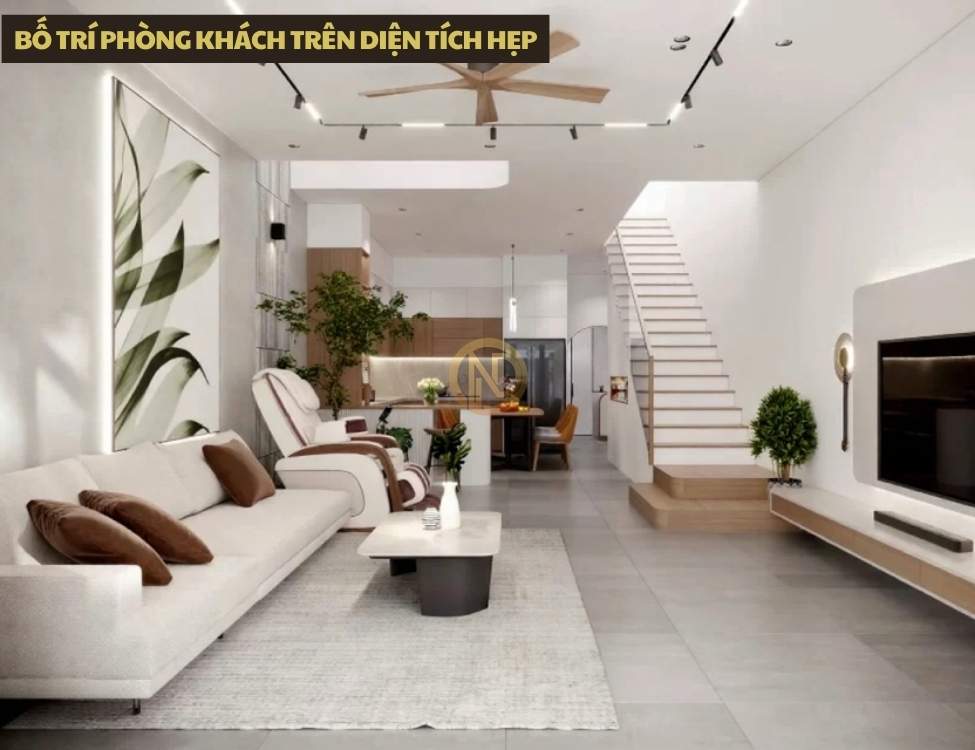 Bố trí phòng khách trên diện tích hẹp vẫn sang trọng và thoáng đãng