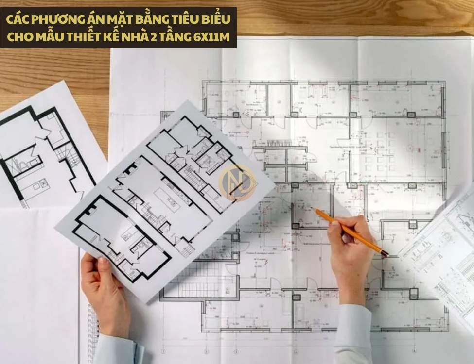 Các phương án mặt bằng tiêu biểu cho mẫu thiết kế nhà 2 tầng 6x11m