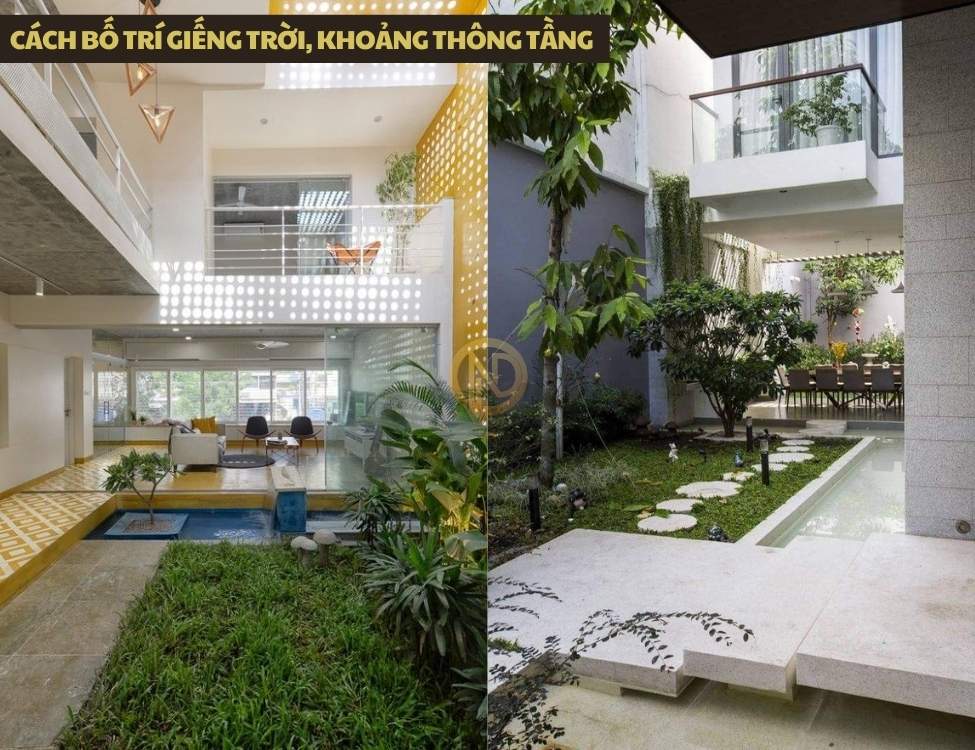 Cách bố trí giếng trời, khoảng thông tầng trong nhà ống 6x20 3 tầng